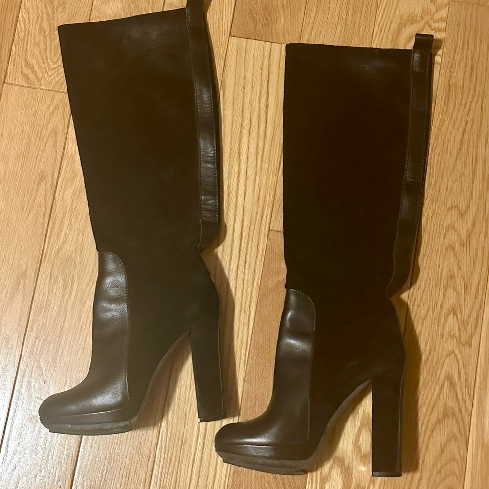 Lanvin black leather and suede boots 35